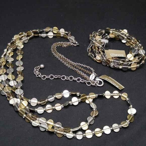 Chico's Long Two Strand Necklace Matching 5 Stretch Bracelets, NWT, 39 Inches - Picture 7 of 9